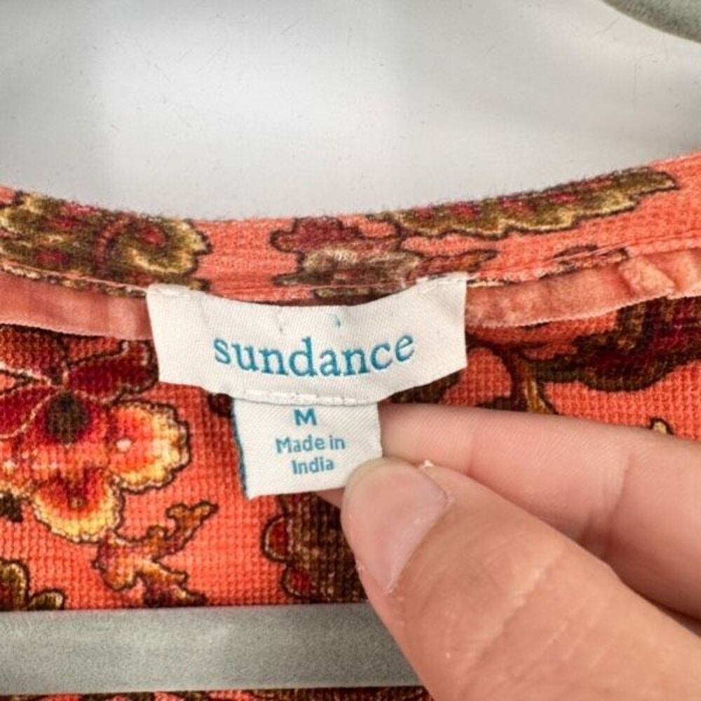 Sundance Women's Floral Waffle Knit‎ Henley Neck Thermal Top Orange Medium - Picture 3 of 10